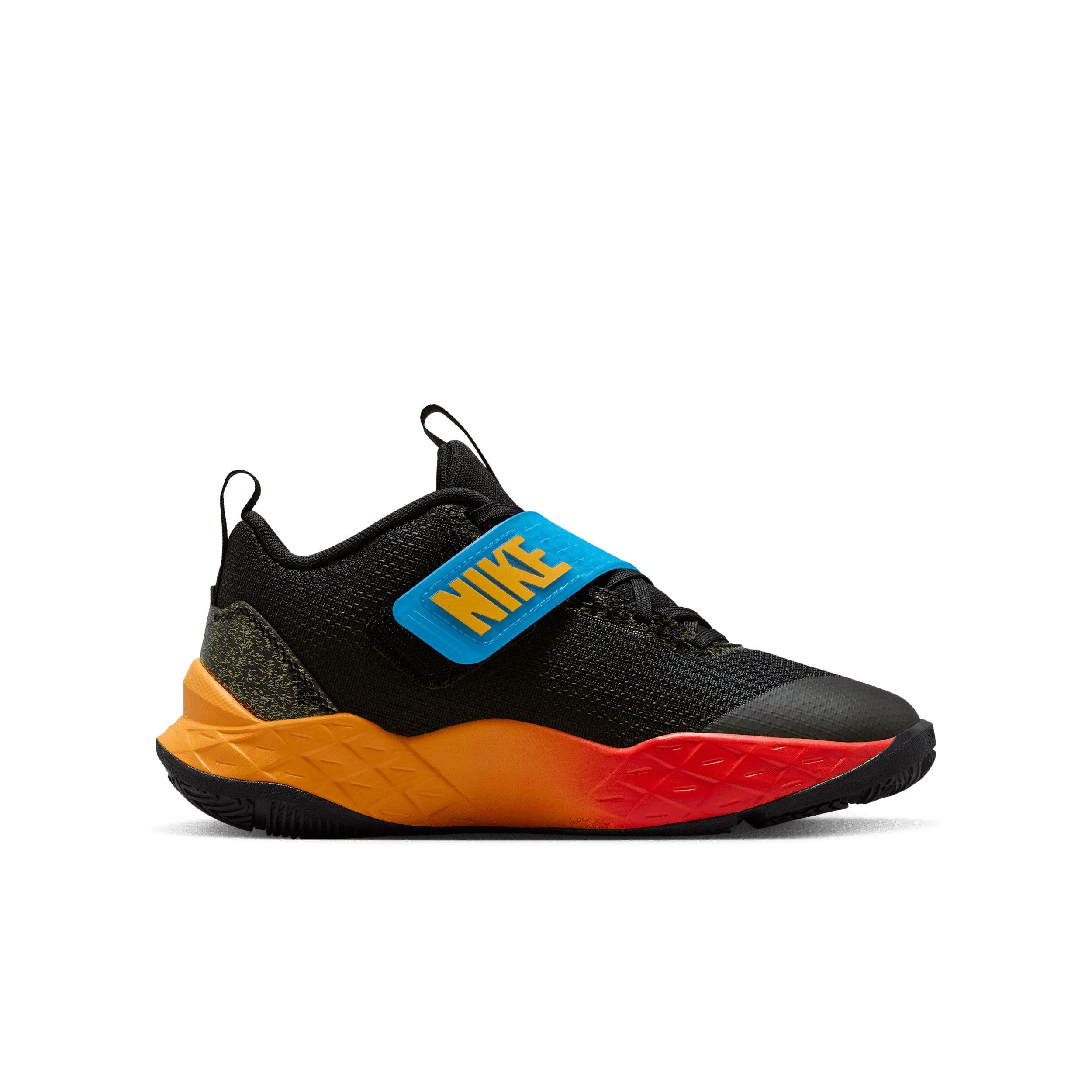 Nike Team Hustle D 12 "Black/Laser Orange/Action Grape/White" Grade School Boys' Basketball Shoe - BLACK/ORANGE/GRAPE/WHITE